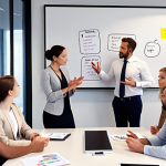 **

Prompt: Business meeting in a modern office, diverse team collaborating, manager leading with confident communication, whiteboard with strategic planning visible, emphasizing teamwork and motivation.

**